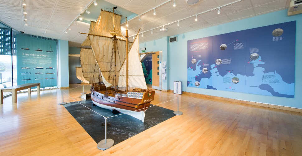 Scale replica model of the Mayflower ship in the Mayflower Museum